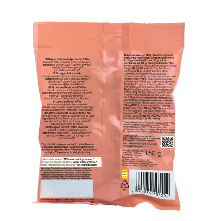 Ekologiški augaliniai saldainiai „Karvutė“ Toffi skonio, 150 g