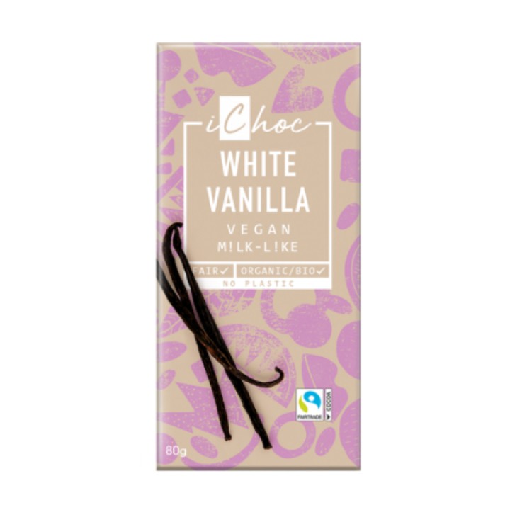 Weiße Bio-Schokolade WHITE VANILLA, 80 g, Ichoc