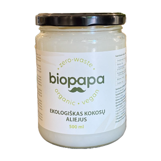 Ekologiškas nerafinuotas šalto spaudimo kokosų aliejus, 500 ml