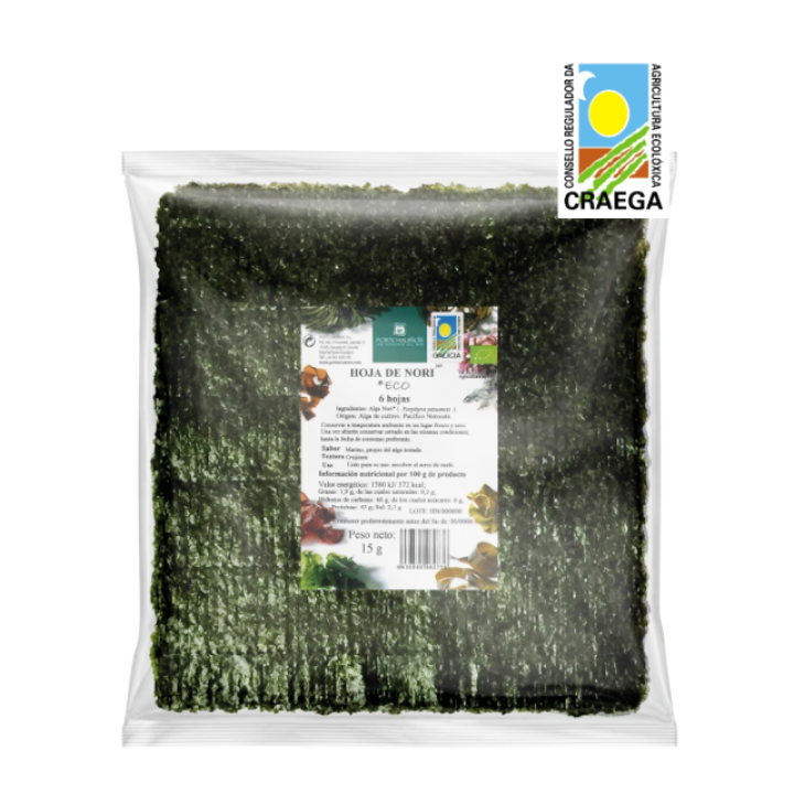 Ekologiški jūros dumblių lapai Nori, 6 vnt, 15 g