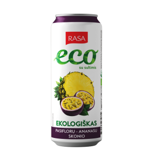 Ekologiškas pasiflorų ir ananasų skonio gazuotas gaivusis gėrimas su sultimis, 0.5 L