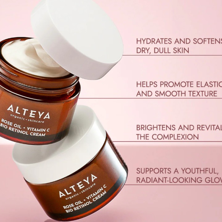 Ekologiškas LUMINOUS ROSE BIO RETINOL veido kremas - rožių aliejus + vitaminas C, 50 ml