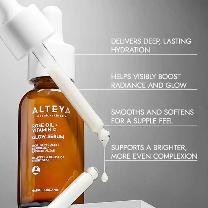 Organic LUMINOUS ROSE GLOW serum - rose oil + vitamin C, 30 ml, ALTEYA