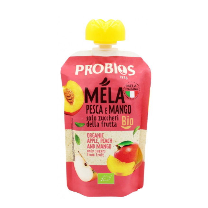 Ekologiška  persikų, obuolių ir mangų tyrė be cukraus, 100 g