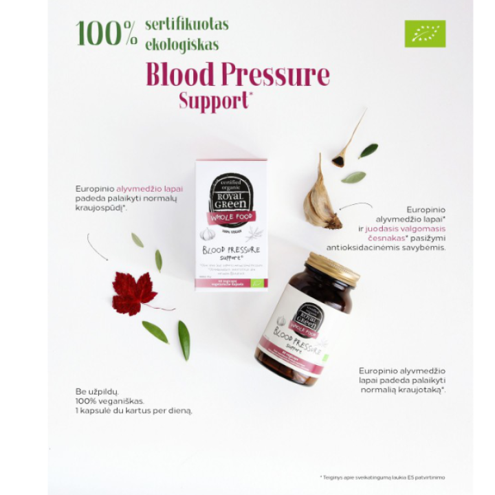 Organic food supplement for blood pressure support, ROYAL GREEN, 60 capsules