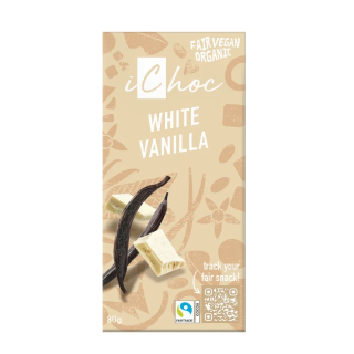 Органический белый шоколад WHITE VANILLA, 80 г, Ichoc